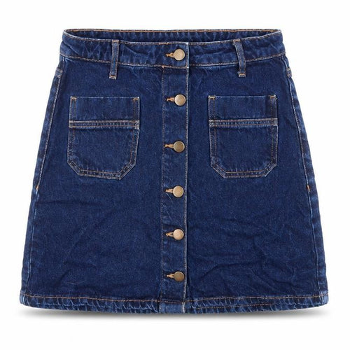 Denim & Co. Womens Blue Cotton A-Line Skirt Size 8 Button
