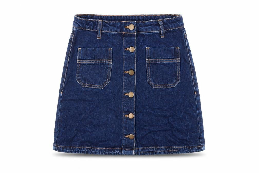 Denim & Co. Womens Blue Cotton A-Line Skirt Size 8 Button