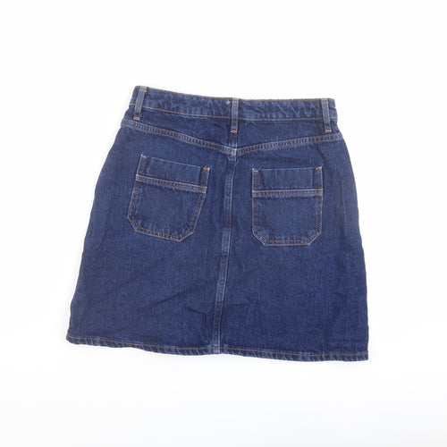 Denim & Co. Womens Blue Cotton A-Line Skirt Size 8 Button