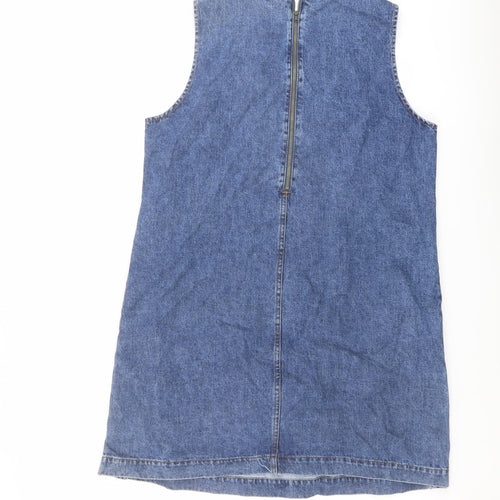 White Stuff Womens Blue Cotton A-Line Size 14 Round Neck Zip