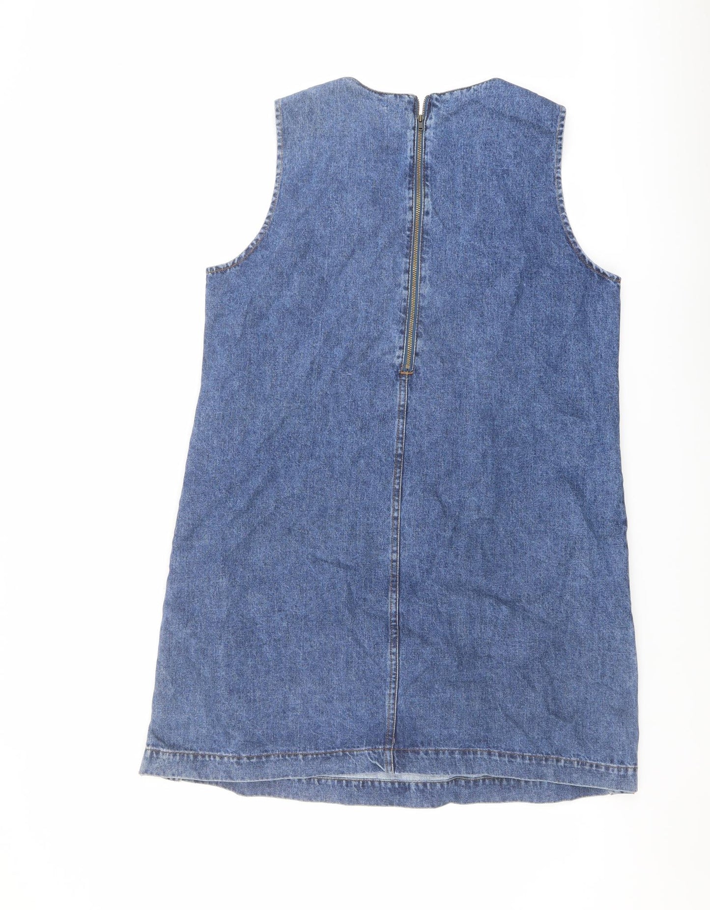 White Stuff Womens Blue Cotton A-Line Size 14 Round Neck Zip