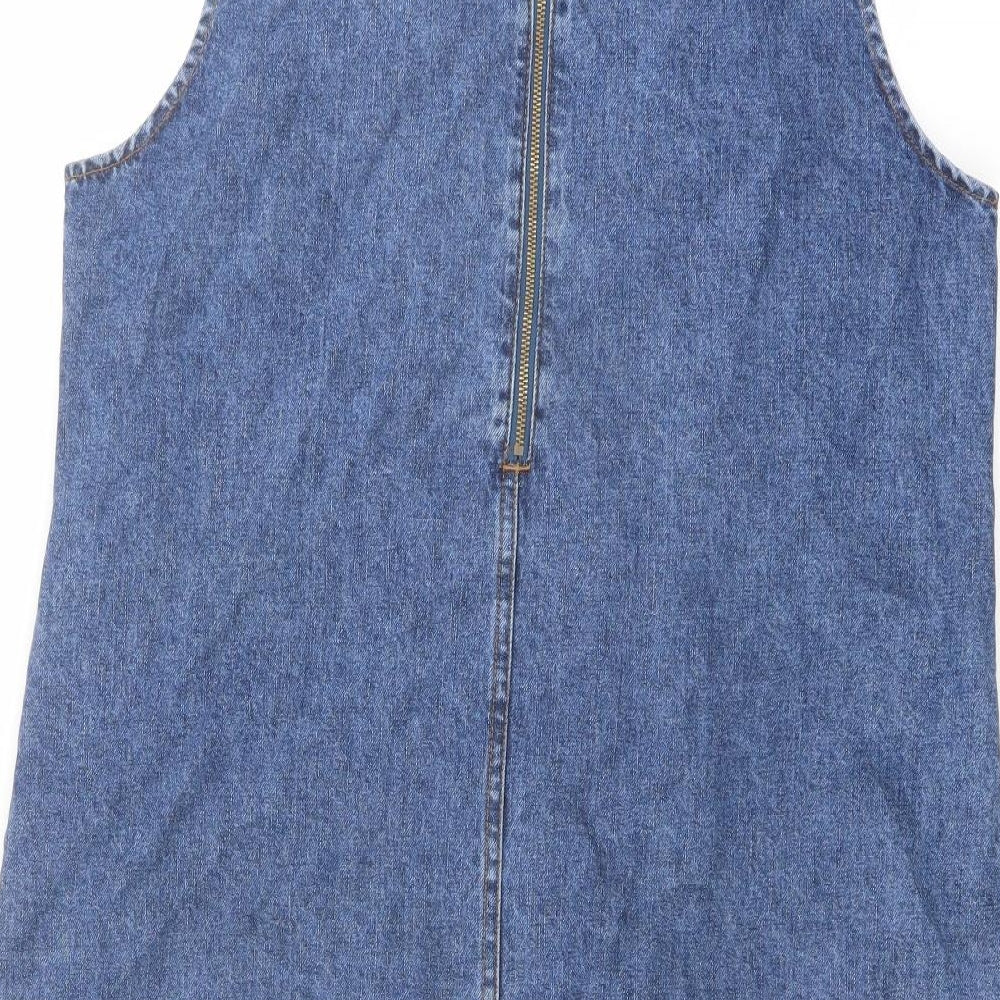 White Stuff Womens Blue Cotton A-Line Size 14 Round Neck Zip