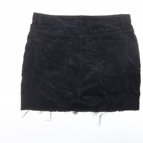 Boohoo Womens Black Cotton A-Line Skirt Size 14 Button