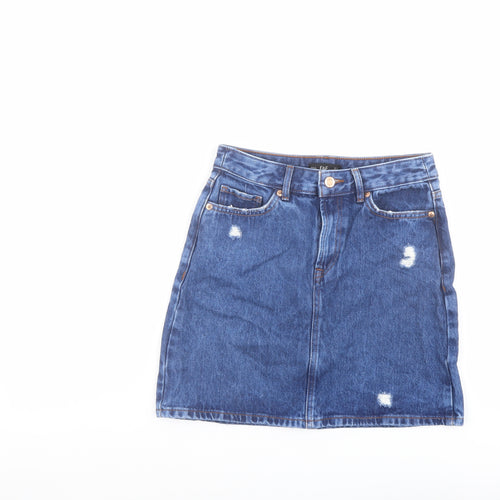 F&F Womens Blue Cotton A-Line Skirt Size 6 Button