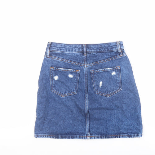 F&F Womens Blue Cotton A-Line Skirt Size 6 Button