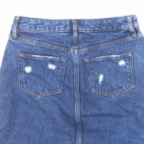 F&F Womens Blue Cotton A-Line Skirt Size 6 Button