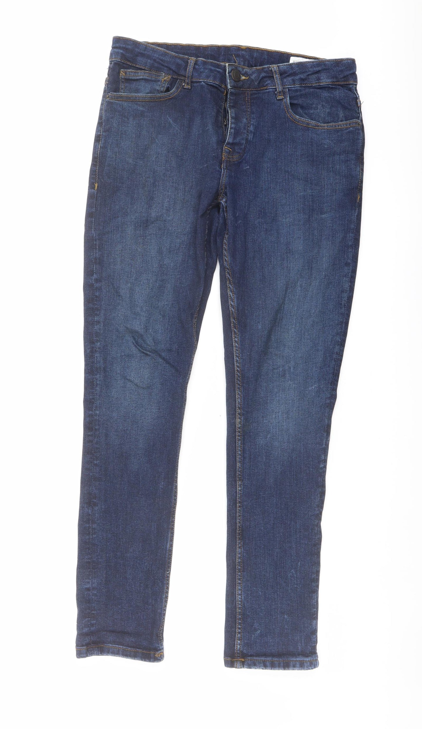Denim & Co. Mens Blue Cotton Straight Jeans Size 32 in L32 in Regular Button