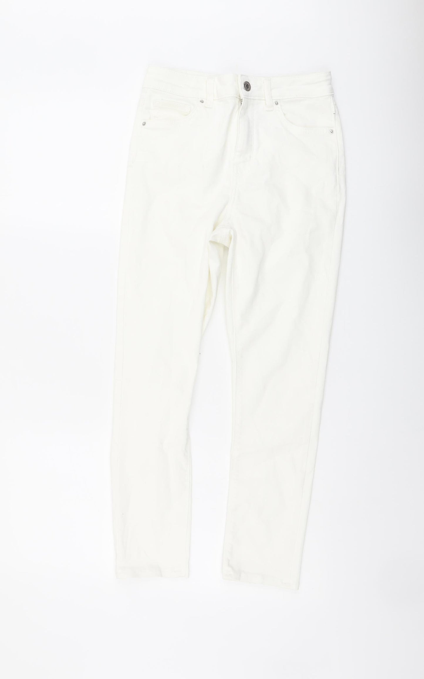 Denim & Co. Womens Ivory Cotton Skinny Jeans Size 10 L23 in Regular Button