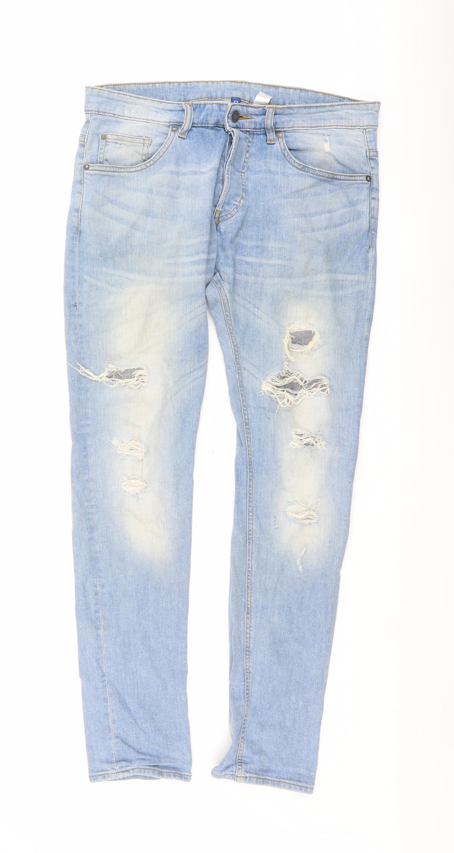 H&M Mens Blue Cotton Straight Jeans Size 34 in L32 in Regular Button