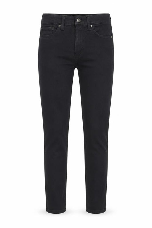 Front view of Topshop women’s black cotton skinny jeans, size UK 26, in, 27-inch leg regular button