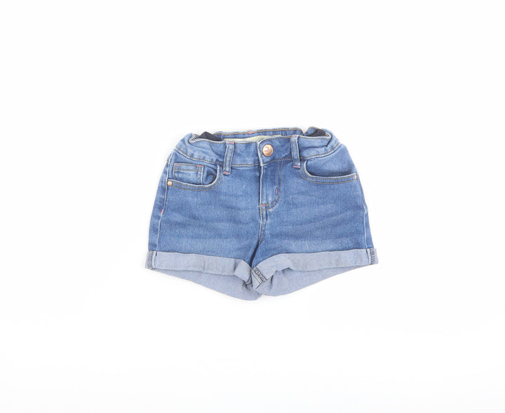 Denim & Co. Girls Blue Cotton Cut-Off Shorts Size 4-5 Years Regular Drawstring