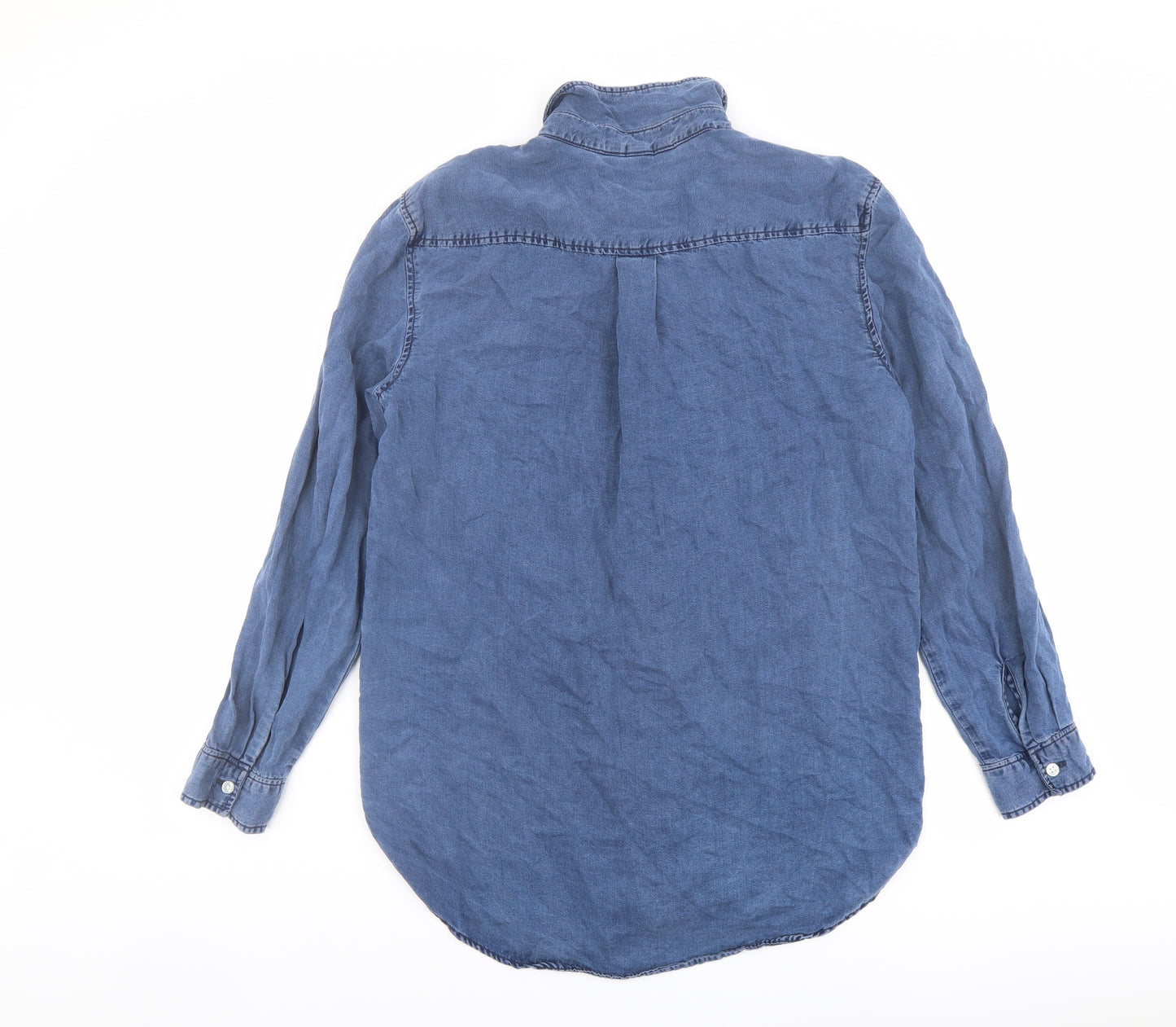 H&M Womens Blue Lyocell Basic Button-Up Size 10 Collared