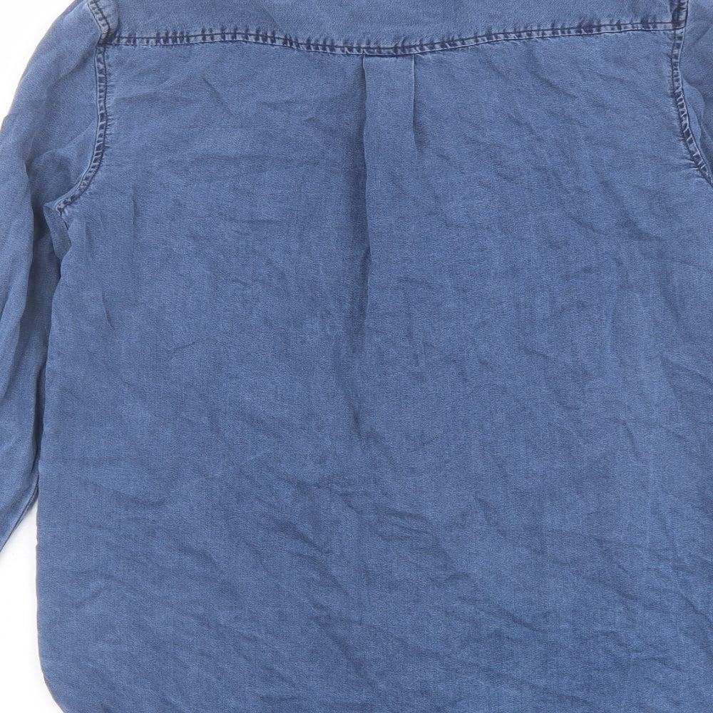 H&M Womens Blue Lyocell Basic Button-Up Size 10 Collared