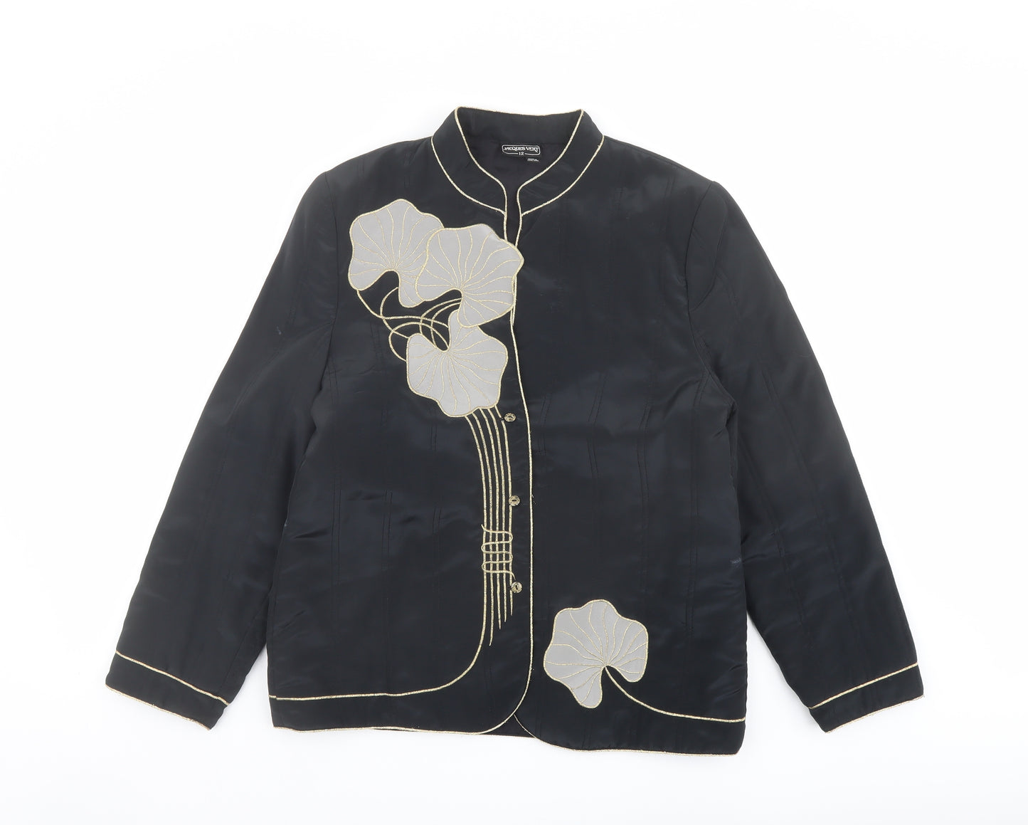Jacques Vert Womens Black Floral Jacket Size 12 Button