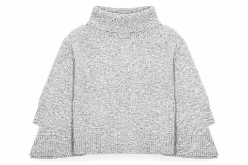 Front view of RESERVED women’s grey roll neck polyester jumper, size S