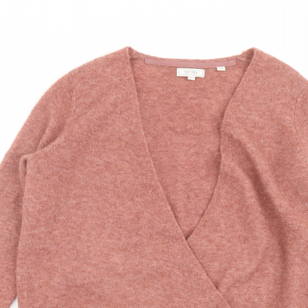 Fat Face Womens Pink V-Neck Acrylic Wrap Jumper Size 10