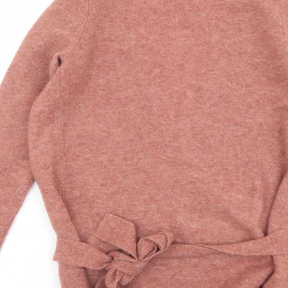 Fat Face Womens Pink V-Neck Acrylic Wrap Jumper Size 10