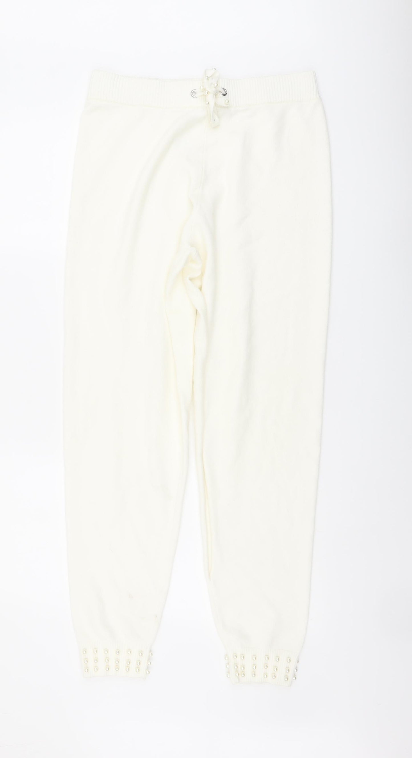 River Island Womens Ivory Viscose Jogger Trousers Size M L30 in Regular Drawstring