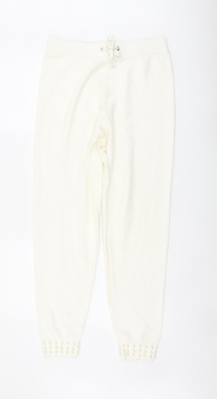 River Island Womens Ivory Viscose Jogger Trousers Size M L30 in Regular Drawstring