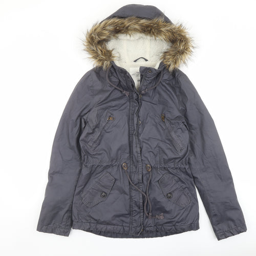 H&M Womens Blue Parka Jacket Size 6 Zip