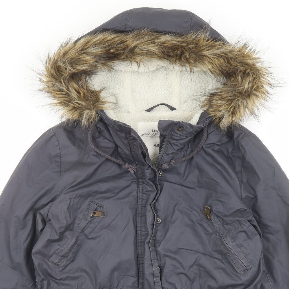 H&M Womens Blue Parka Jacket Size 6 Zip