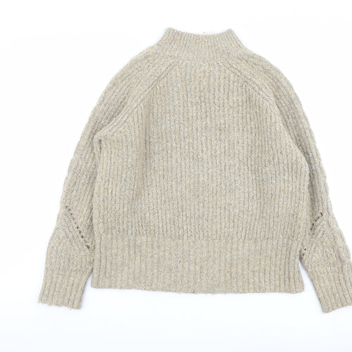 Per Una Womens Beige Mock Neck Striped Polyester Pullover Jumper Size S