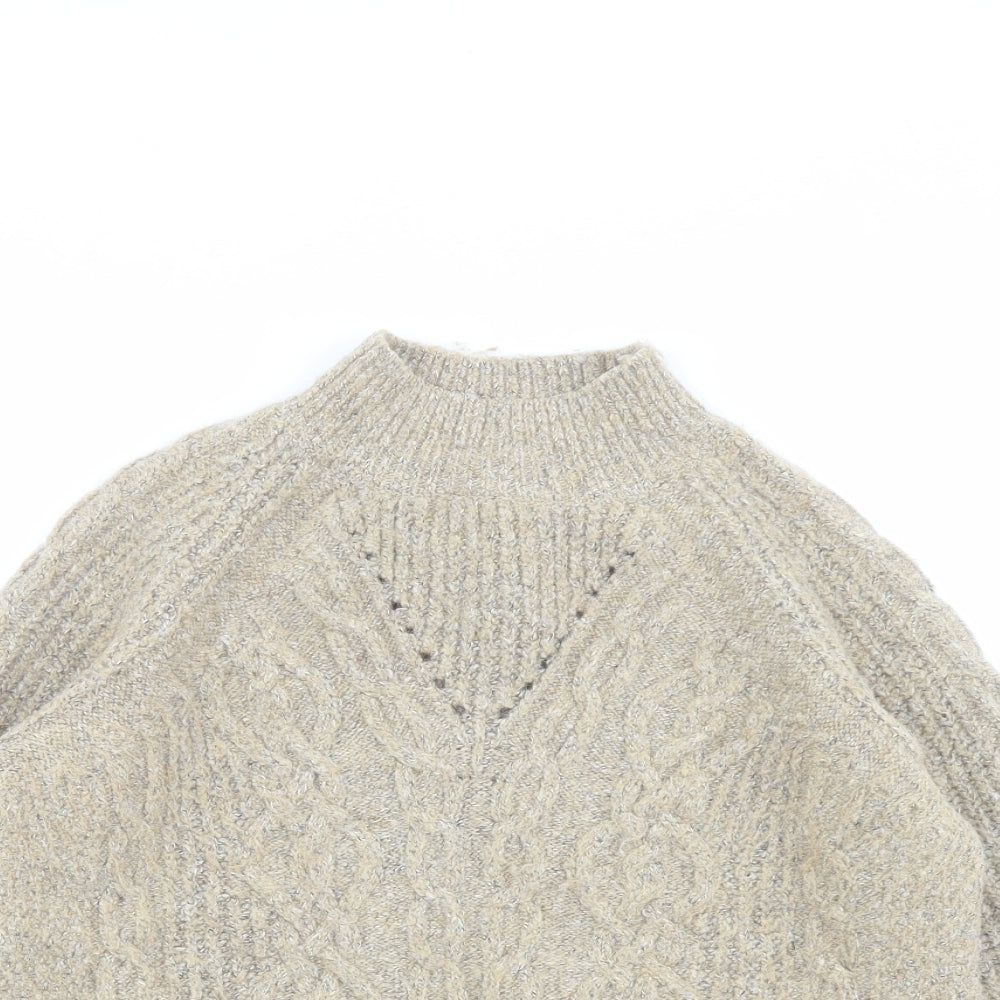 Per Una Womens Beige Mock Neck Striped Polyester Pullover Jumper Size S