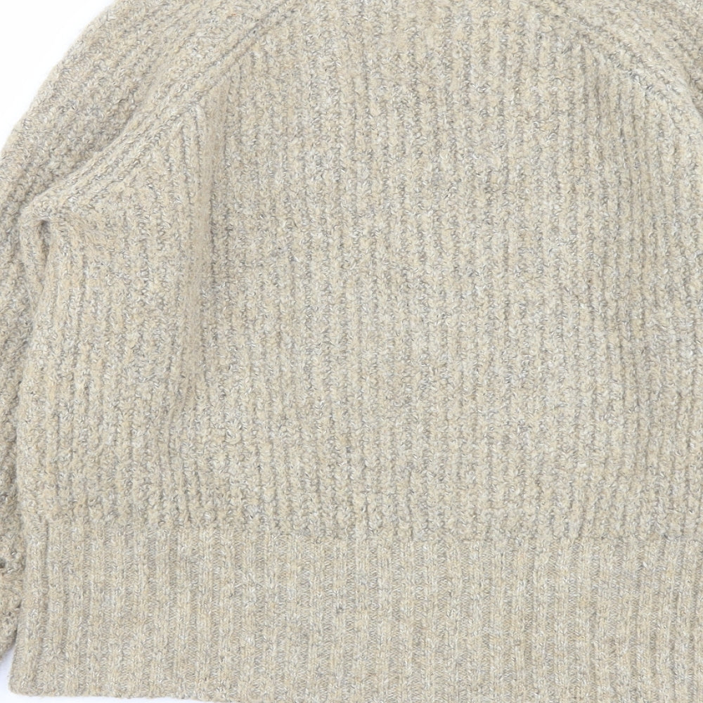 Per Una Womens Beige Mock Neck Striped Polyester Pullover Jumper Size S