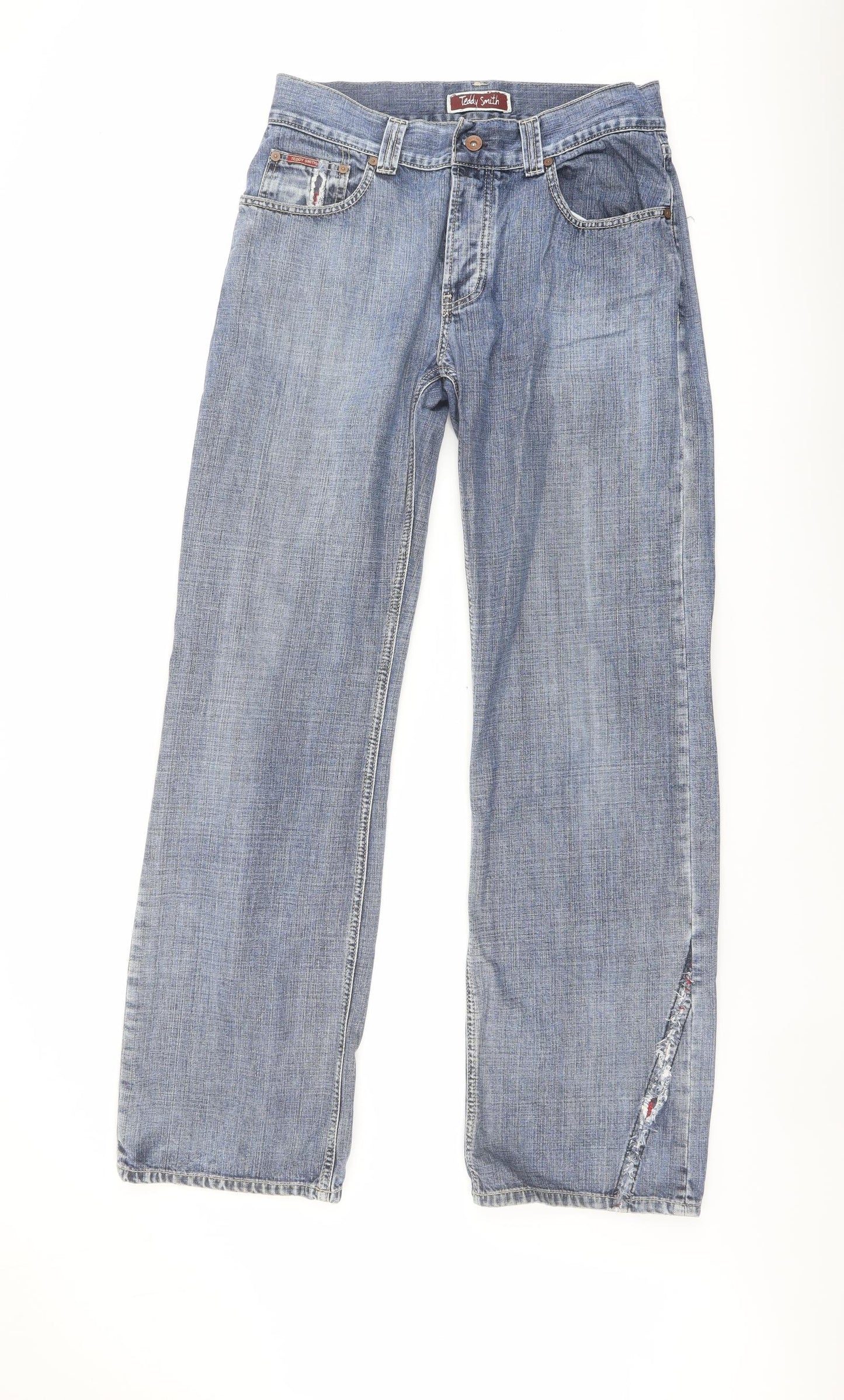Teddy Smith Mens Blue Cotton Straight Jeans Size 30 in L33 in Regular Button