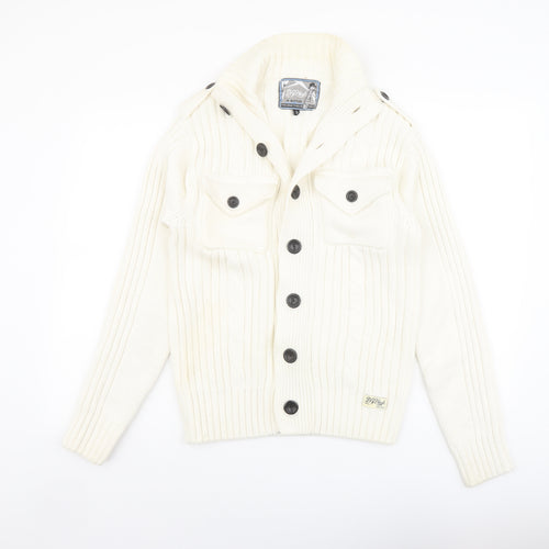 Demand Womens Ivory Mock Neck Cotton Cardigan Jumper Size S