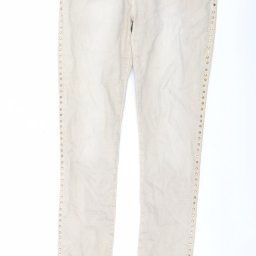 Zara Womens Beige Cotton Straight Jeans Size 12 L27 in Regular Button