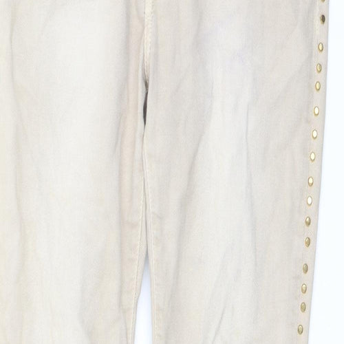 Zara Womens Beige Cotton Straight Jeans Size 12 L27 in Regular Button