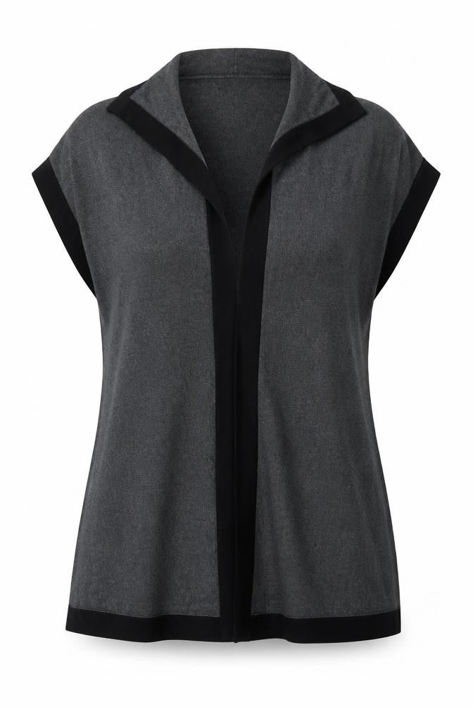 Front view of Bonmarché women’s grey v-neck viscose cape jumper, size M