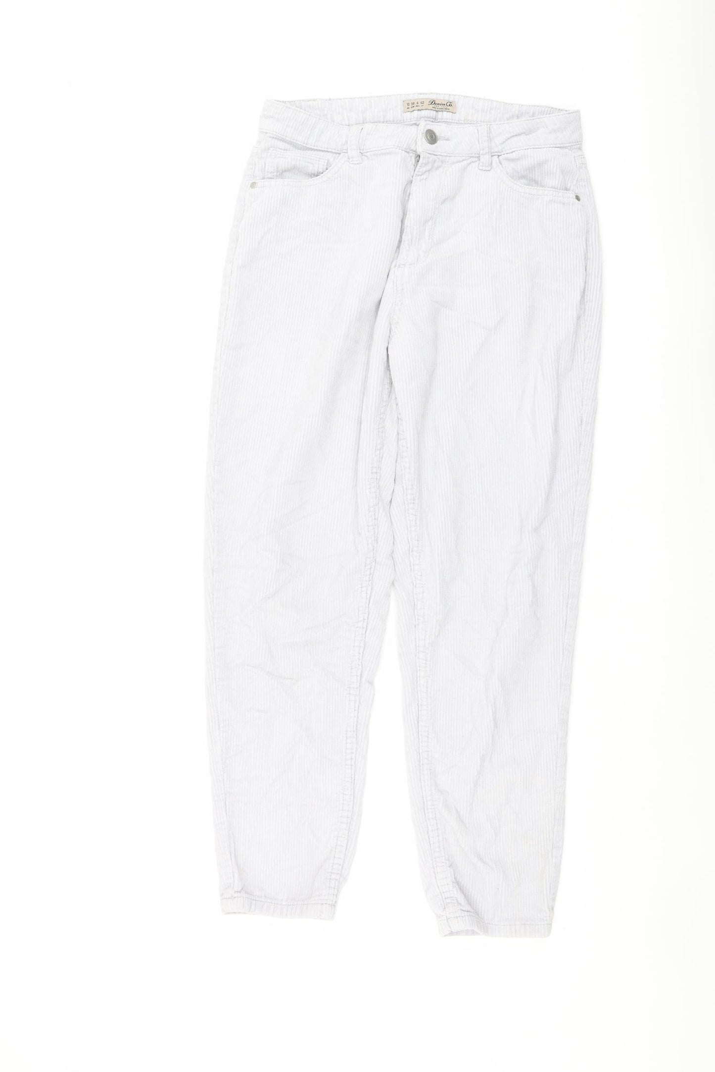 Denim & Co. Womens Grey Cotton Trousers Size 10 L26 in Regular Button