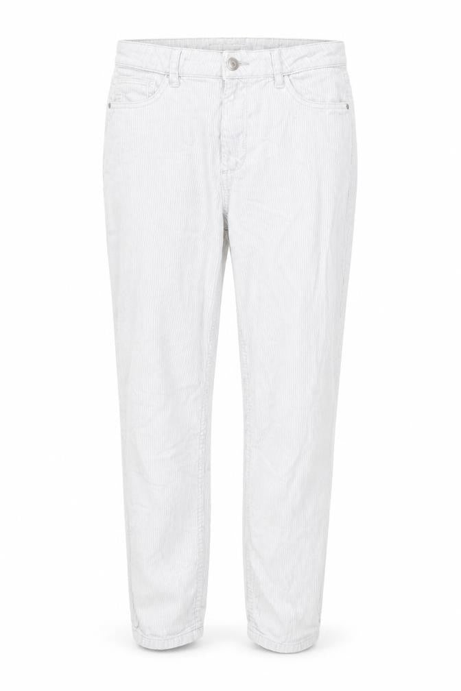Front view of Denim & Co. women’s grey cotton trousers, size UK 10, 26-inch leg regular button