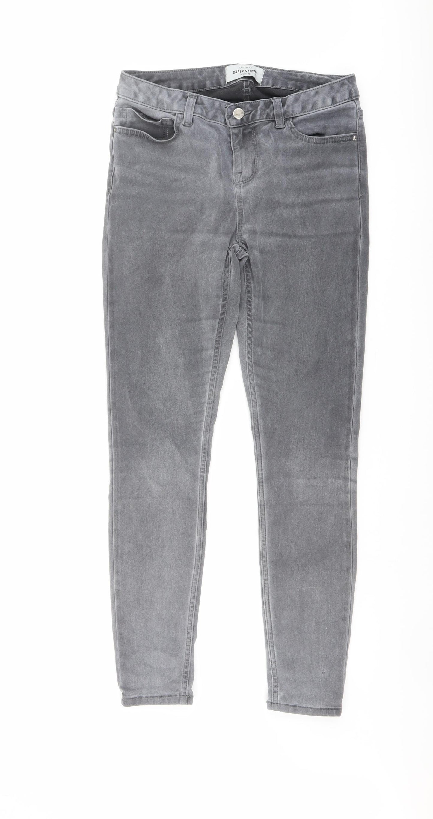 New Look Womens Grey Cotton Skinny Jeans Size 12 L27 in Regular Button