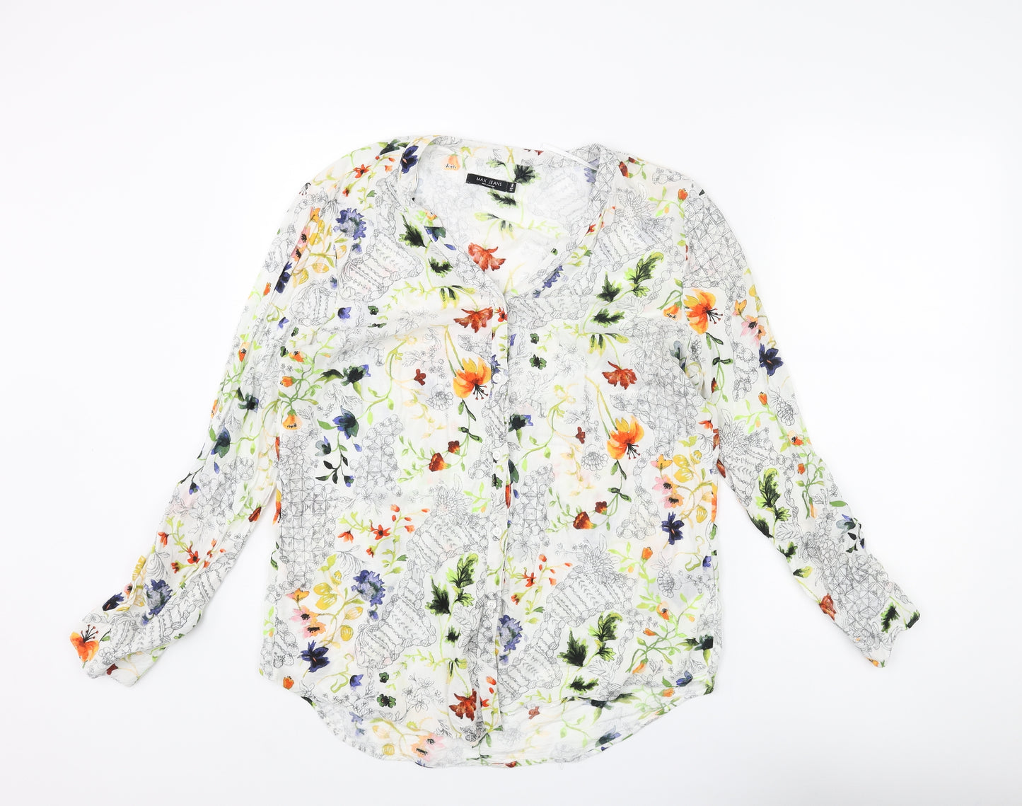 Max Jeans Womens Multicoloured Geometric Viscose Basic Button-Up Size M V-Neck - Floral