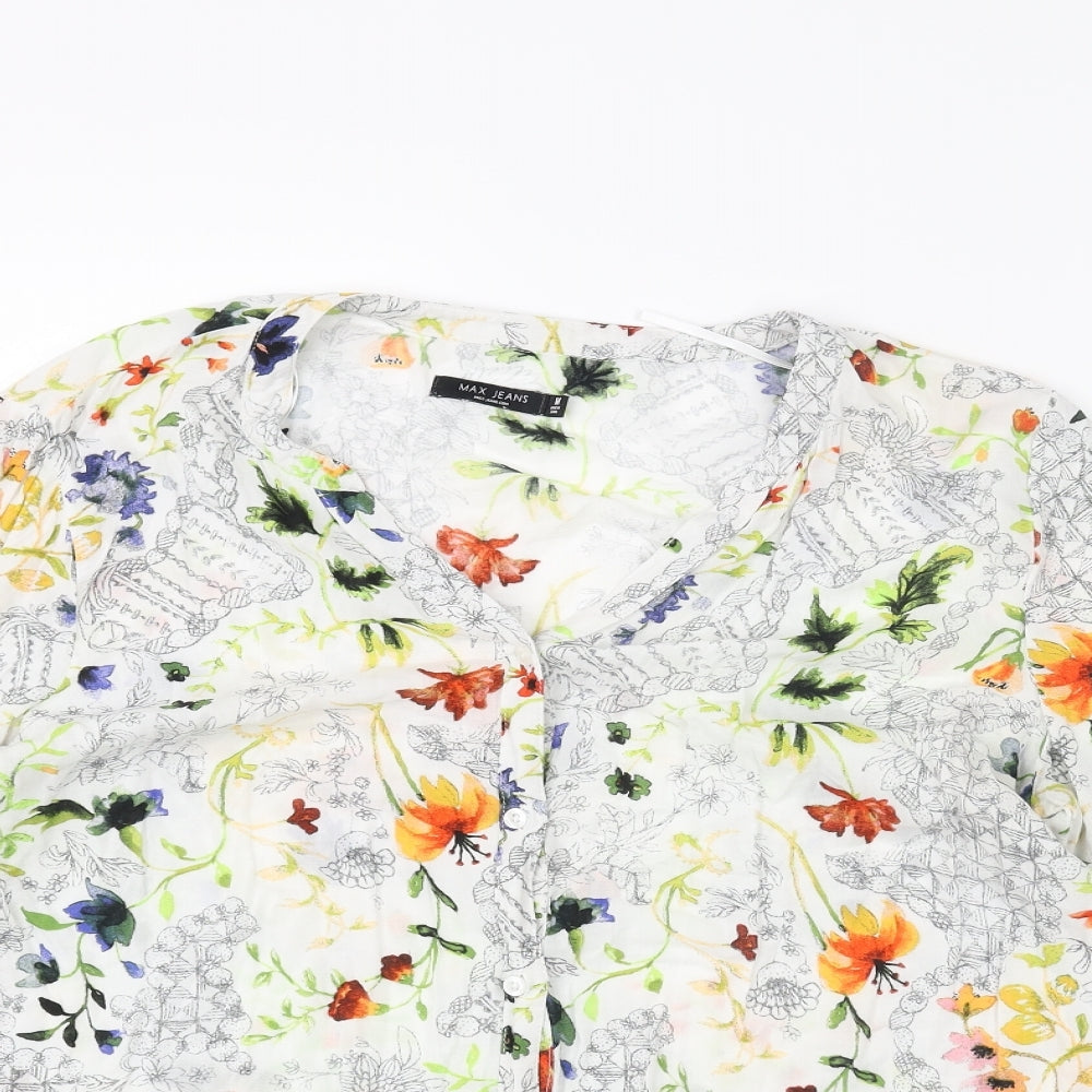 Max Jeans Womens Multicoloured Geometric Viscose Basic Button-Up Size M V-Neck - Floral