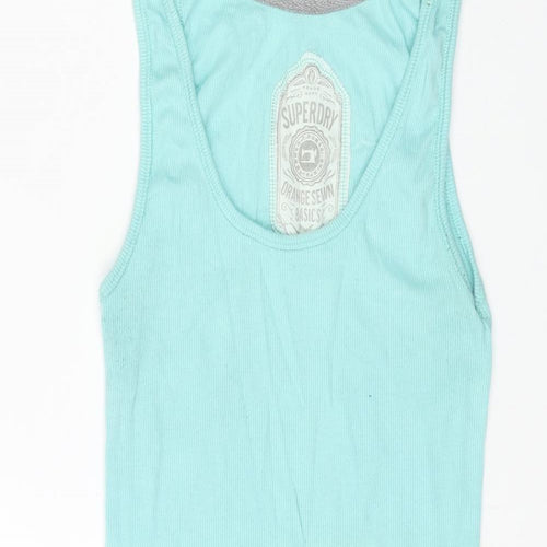 Superdry Womens Blue Cotton Basic Tank Size L Scoop Neck