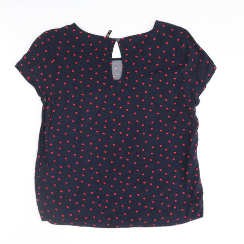 Only Womens Blue Geometric Viscose Basic Blouse Size 8 Round Neck - Heart Print