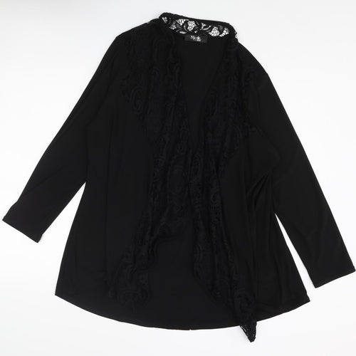 Nicole Womens Black Polyester Kimono Blouse Size L V-Neck - Lace Collar