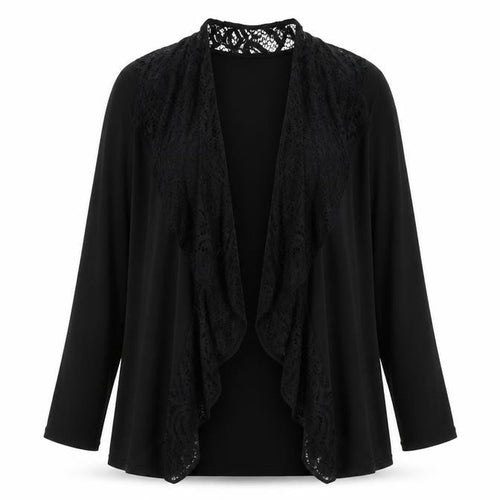 Nicole Womens Black Polyester Kimono Blouse Size L V-Neck - Lace Collar