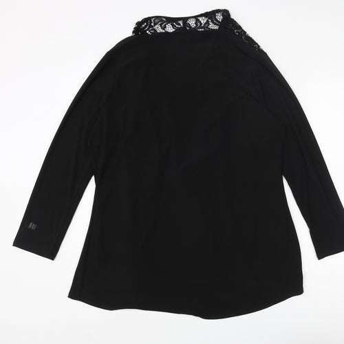Nicole Womens Black Polyester Kimono Blouse Size L V-Neck - Lace Collar