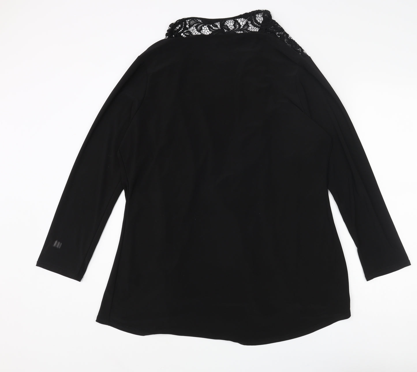Nicole Womens Black Polyester Kimono Blouse Size L V-Neck - Lace Collar