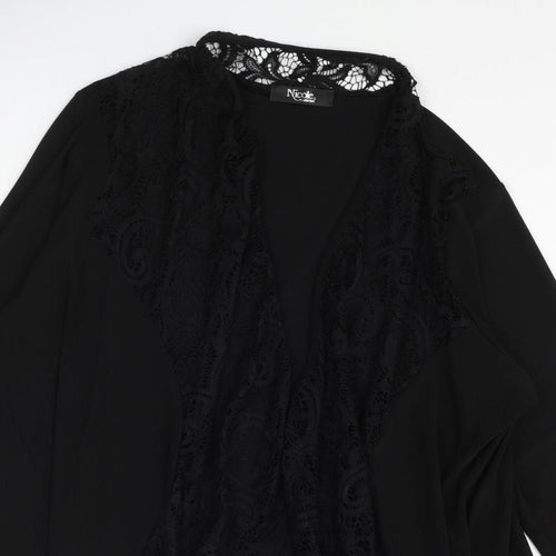 Nicole Womens Black Polyester Kimono Blouse Size L V-Neck - Lace Collar