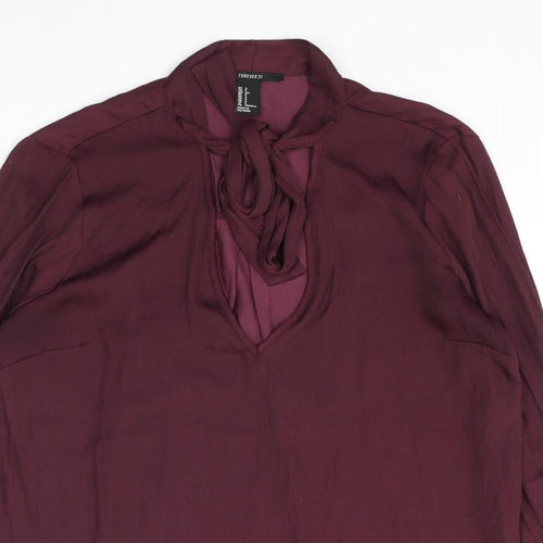 FOREVER 21 Womens Purple Polyester Basic Blouse Size S Mock Neck - Keyhole Neck