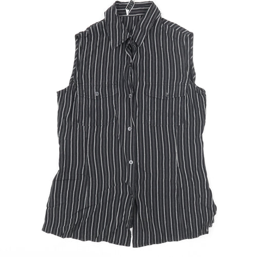 Precis Womens Black Striped Viscose Basic Button-Up Size 8 Collared