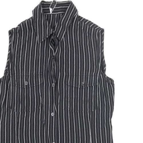 Precis Womens Black Striped Viscose Basic Button-Up Size 8 Collared