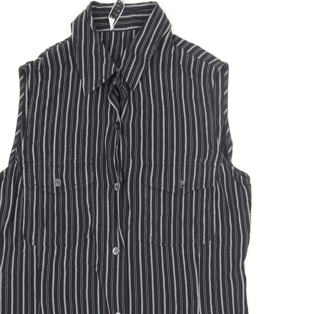 Precis Womens Black Striped Viscose Basic Button-Up Size 8 Collared