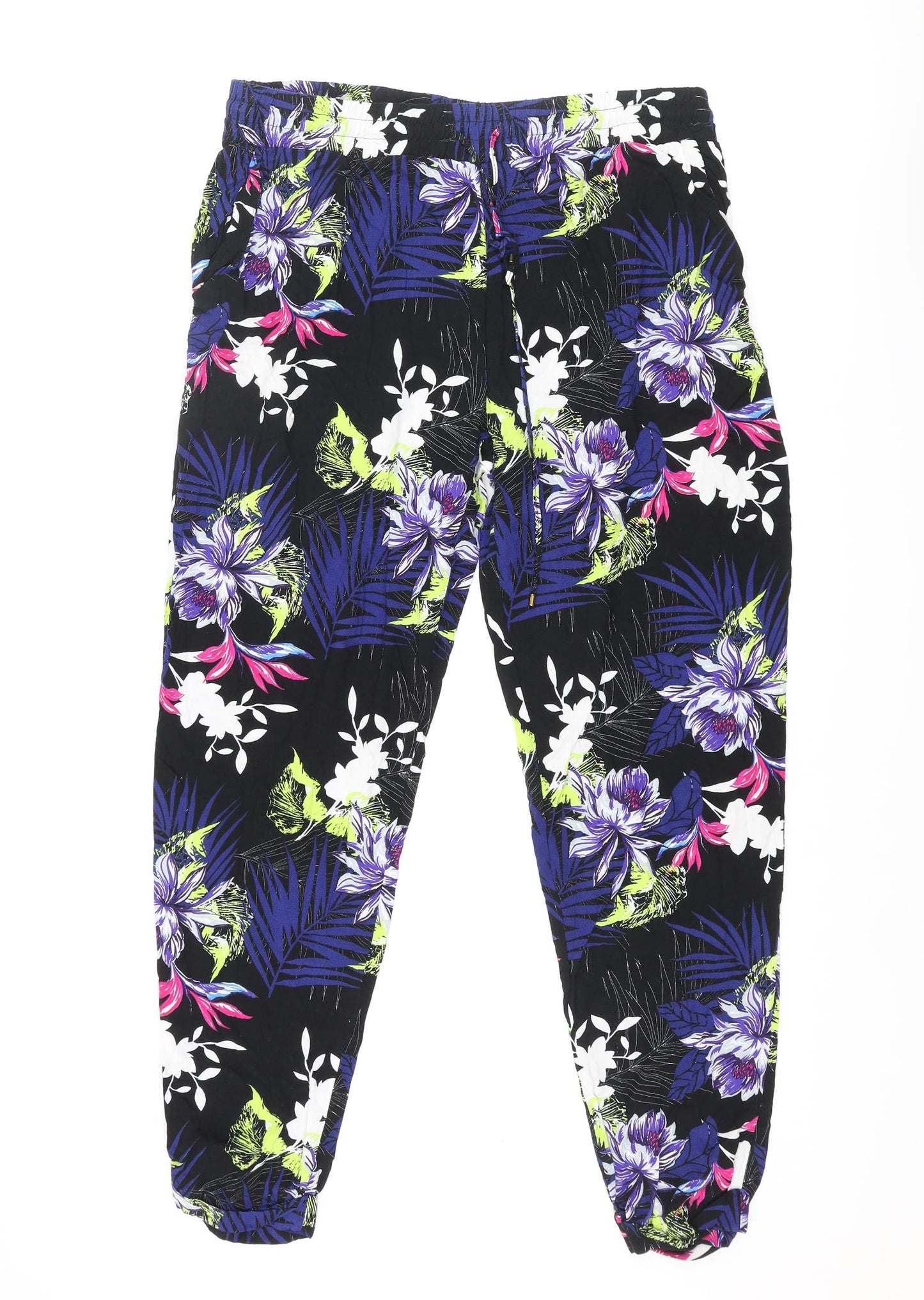 Dorothy Perkins Womens Multicoloured Geometric Viscose Trousers Size 16 L30 in Regular Drawstring - Plant Print